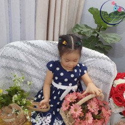 Váy thô chấm bi chân hoa nơ size 3-10